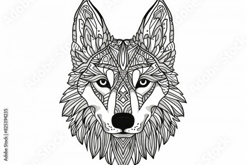 Intricate line art design of a wolf head with tribal patterns, perfect for creative projects photo