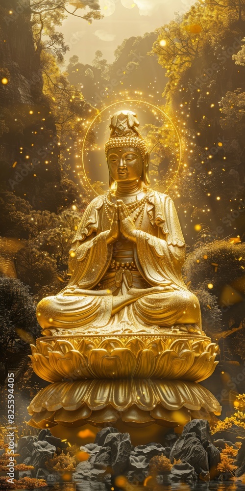 Golden Buddha Statue Amidst Forest