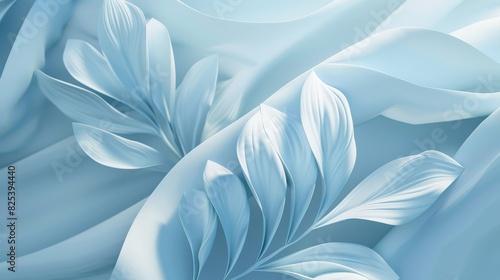 Serene abstract flowers in white and blue hues  delicate and flowing in a tranquil scene