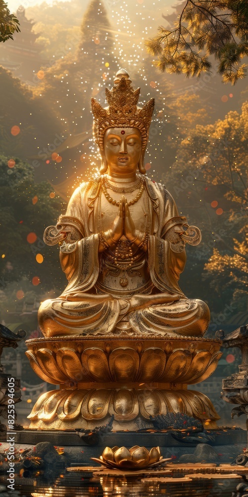 Golden Buddha Statue in Front of Forest