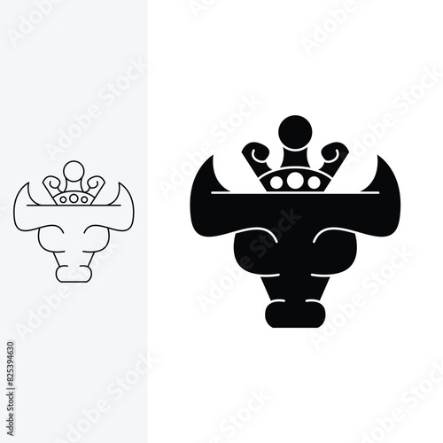 bull logo with a crown on top. monoline style and silhouette stylish.