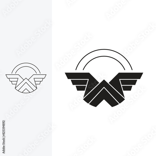 winged mountain logo, with wings forming the letter W. Line art style and silhouette stylish.