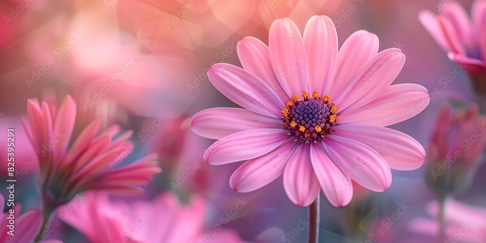 Obraz premium Pink daisy flowers with bokeh effect. Floral background.