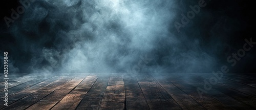 Fog In Darkness - Smoke And Mist On Wooden Table - Abstract And Defocused Halloween Backdrop.