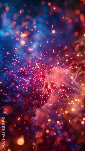 Close-up shot of a colorful fireworks explosion  lantern parade