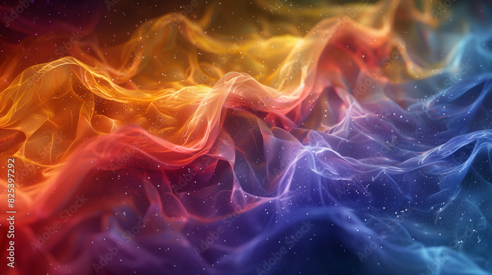 Abstract colorful waves flow in black space, technology or science background