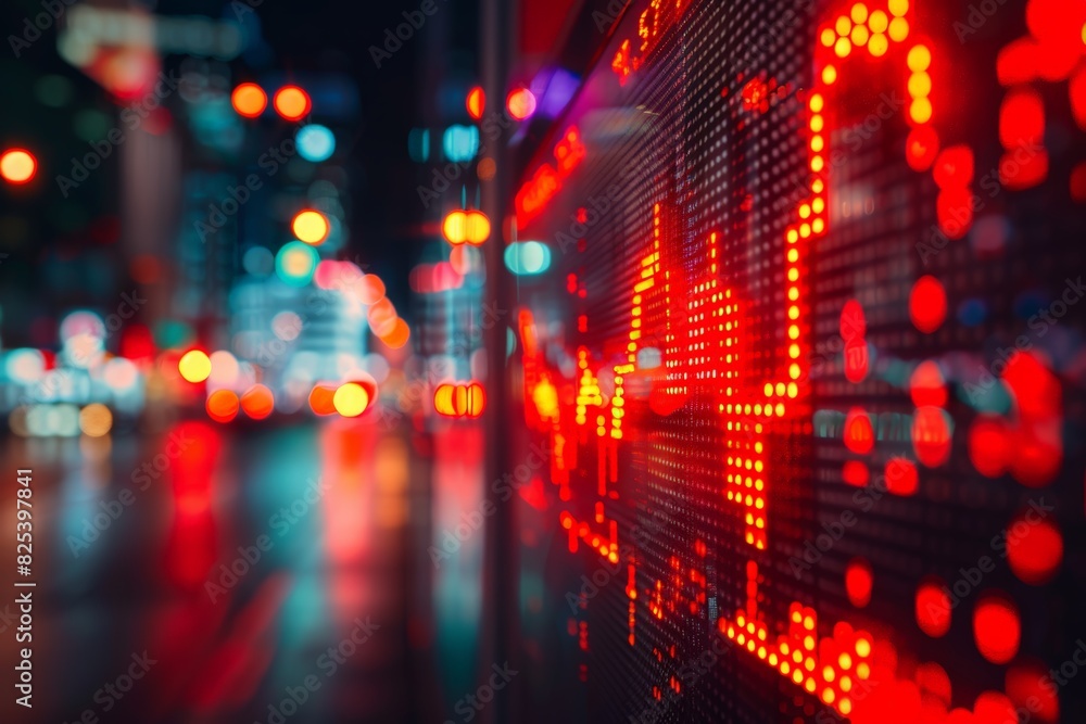 Red screen with a lot of dots on it. intense shot of a stock market ...