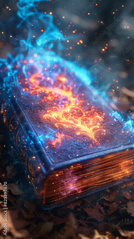 Hyperrealistic fantasy magical Spell Book magical bright colors, neon lighting,fantasy style