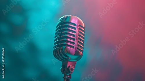 Vintage Microphone in Neon Light