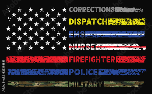 First Responder American Flag With Awareness Colors In Stars And Stripes.