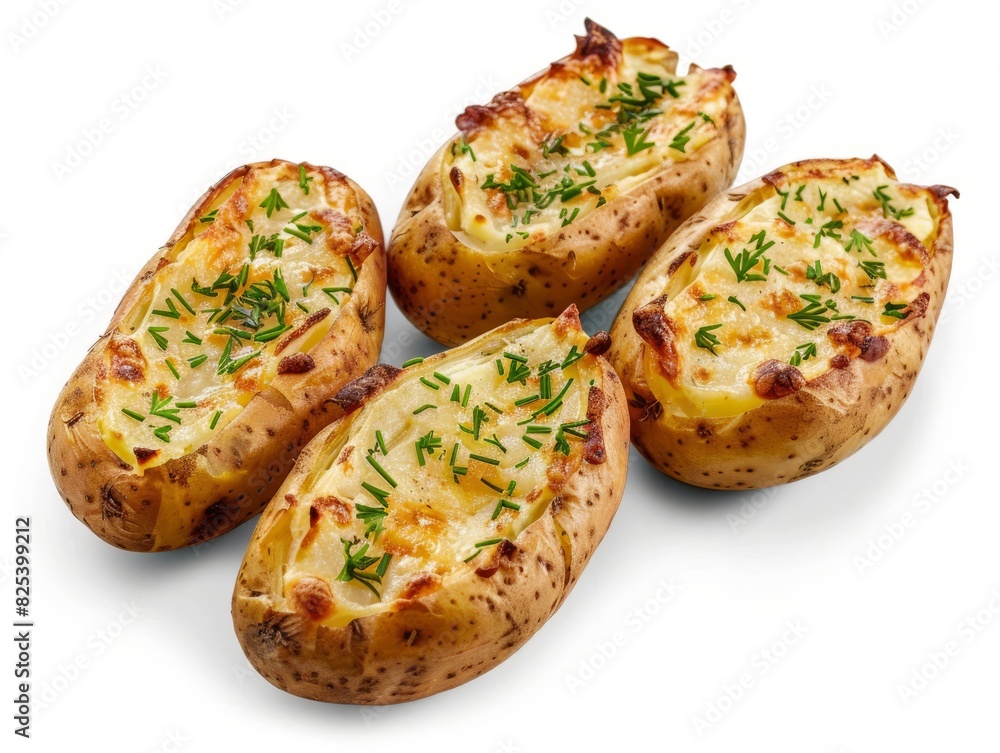 Delicious Baked Potatoes: Perfectly Highlighted on a White Background Delicious Baked Potatoes: Perfectly Highlighted on a White Background