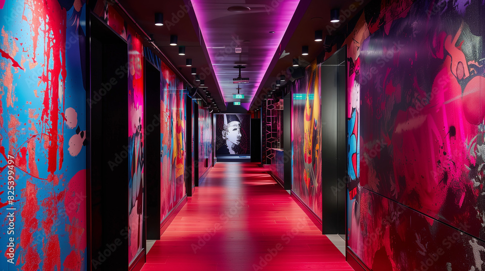 The wonderful colors of the wall give a unique character to the luxurious corridor. The intense color illuminates the space, creating an eye-catching contrast with elegant details and decorations.