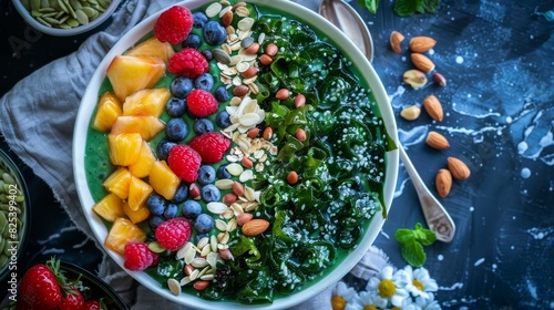 Vibrant Superfood Kale Salad Bowl with Fresh Fruits and Nuts