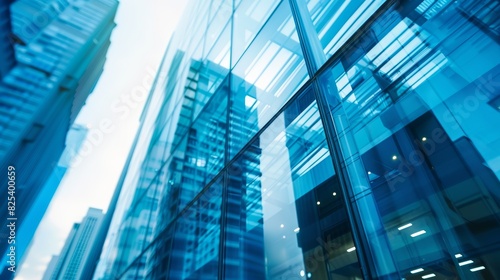 Reflective glass facade of modern skyscraper. Urban architecture and corporate environment