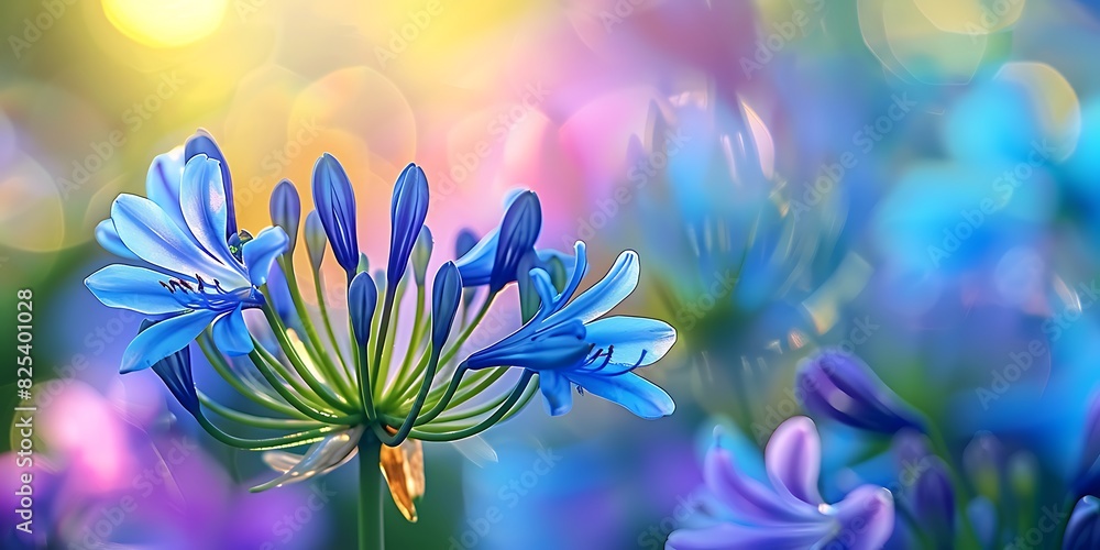 Beautiful blue flowers on bokeh background. 3d rendering