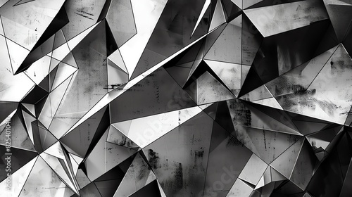 Abstract geometric black and white background with sharp angles and grunge texture. photo