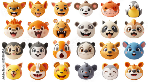set of animals face emoji stickers, png transparent background