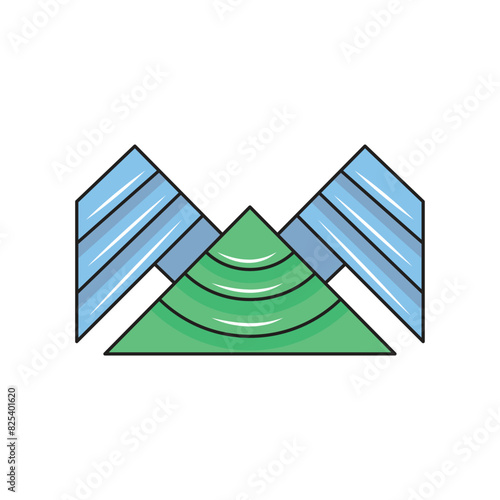 winged mountain logo, visualized simply and elegantly, modern sign template. solid color style,