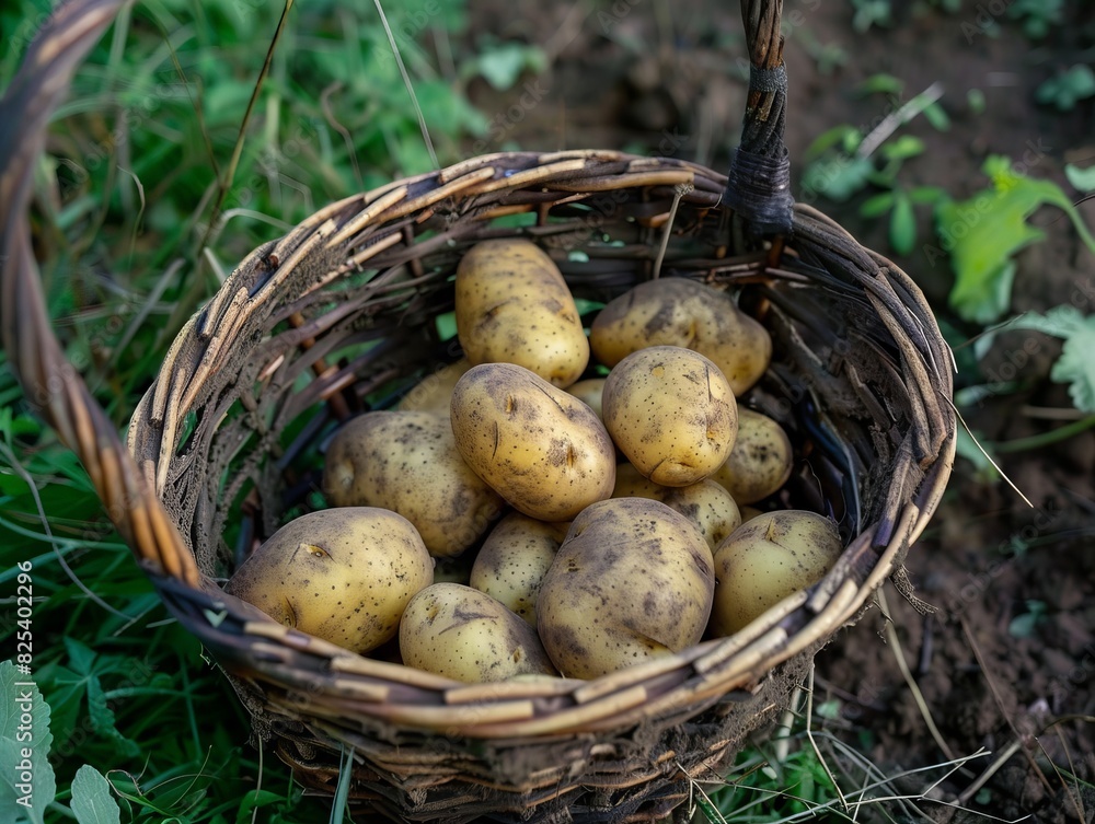 Deliciously Fresh: A Close-up of Prime New Potatoes in a Basket Deliciously Fresh: A Close-up of Prime New Potatoes in a Basket