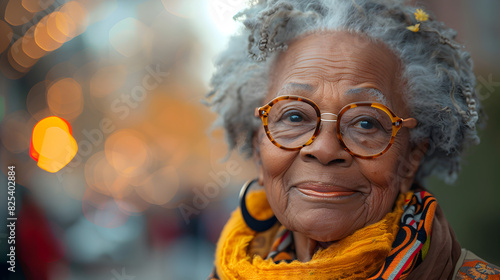 Close-up Portrait of an Elderly Woman with Grey Hair and Glasses Smiling