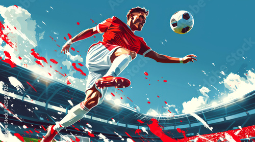 Illustrations of soccer players in dynamic action poses,  kicking the ball, showcasing intensity and athleticism. photo