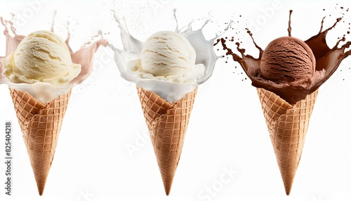 Collection of PNG. Delicious ice cream explosion isolated on transparent background. 