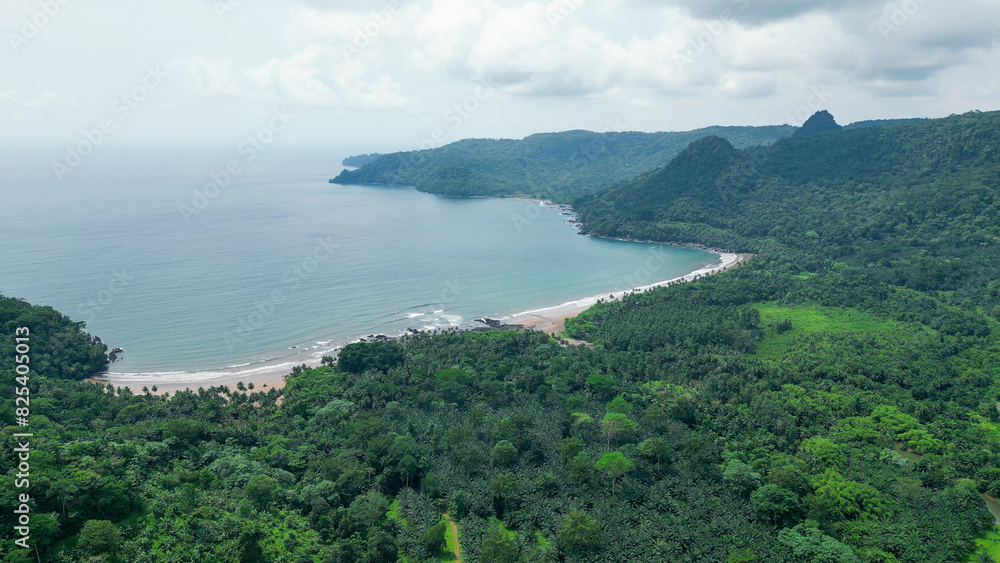 Green beach and ocean in Praia Grande, Sao Tome, South Africa, Green beach and ocean in Praia Grande, Sao Tome, South Africa,
