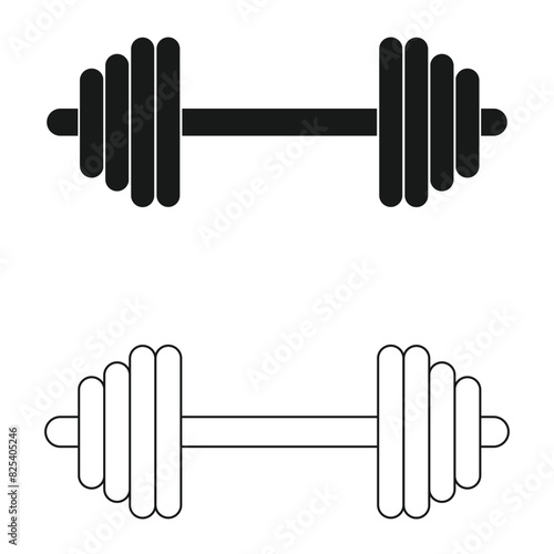 Dumbbell icons set. Symbol of strength or training. An attribute of sport, achievement, or athlete. Vector illustration. Eps file 9.