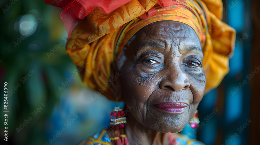 Close-up Portrait of an Elderly Woman with a Yellow Headscarf Close-up Portrait of an Elderly Woman with a Yellow Headscarf