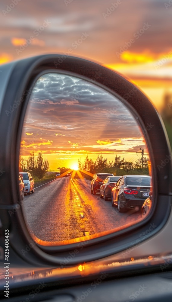 The sideview mirror of a car reflects the vibrant, golden lights of a city street at night, creating a warm, atmospheric scene. The sideview mirror of a car reflects the vibrant, golden lights of a city street at night, creating a warm, atmospheric scene.