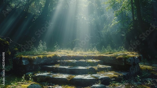 Mystical Stone Steps in a Sun-Drenched Forest