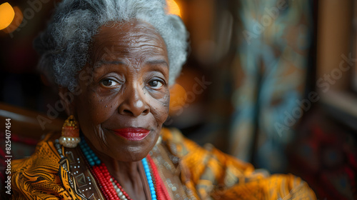 Close-up Portrait of an Elderly Woman with Gray Hair Wearing a Brown Jacket