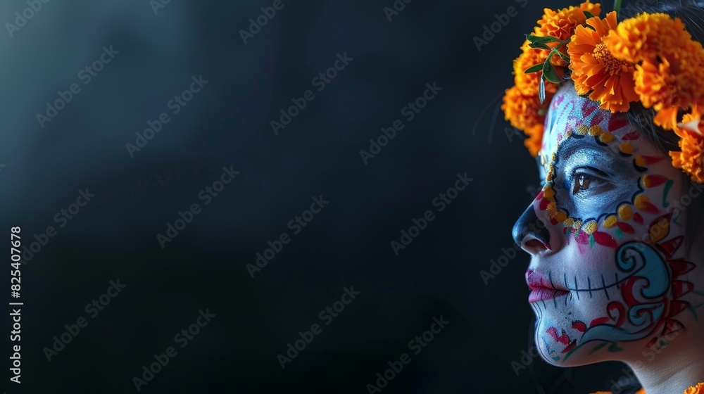 Vibrant Day of the Dead Inspired Female Portrait with Floral Headpiece Vibrant Day of the Dead Inspired Female Portrait with Floral Headpiece
