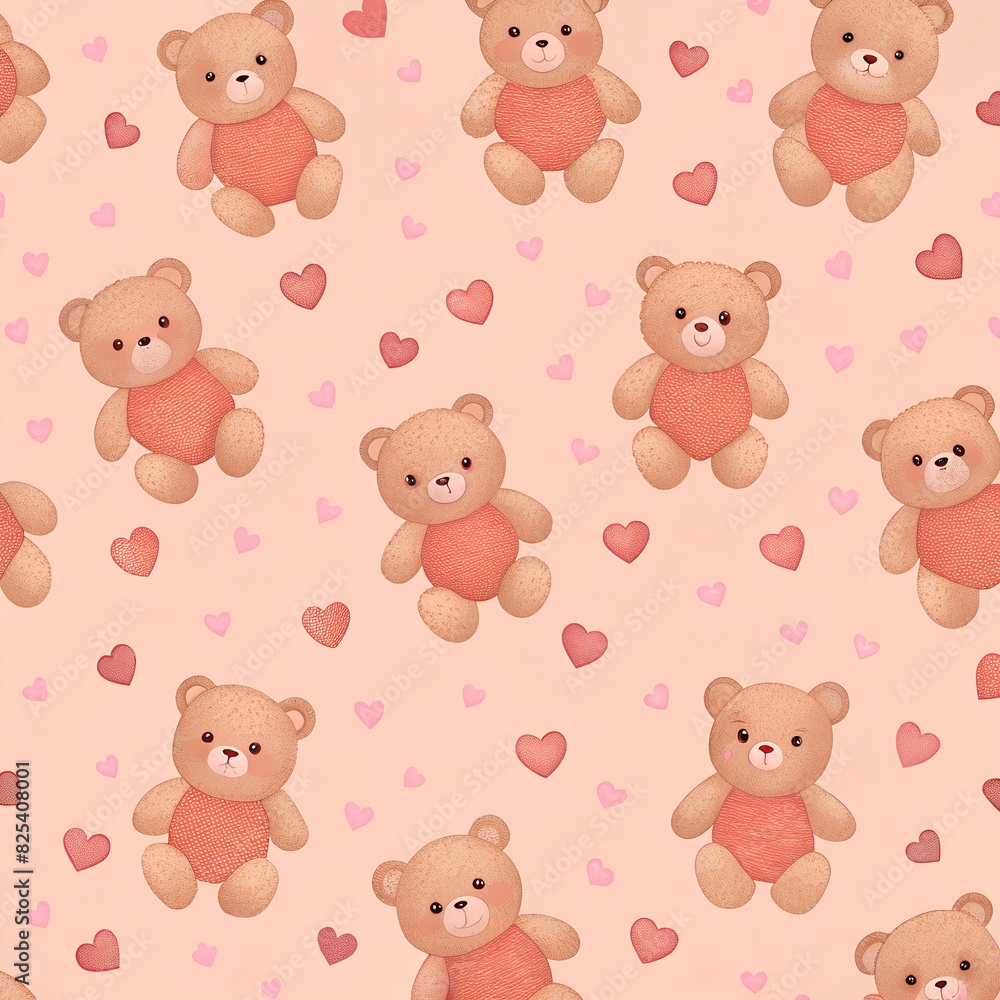 Background patterns in the style of Valentine's Day, Teddy bears holds the heart, Wrapping paper Background patterns in the style of Valentine's Day, Teddy bears holds the heart, Wrapping paper
