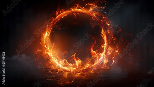 Circle of Fire flame with movment on black background  Beautiful yellow  orange and red and red blaze fire flame texture style