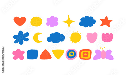 Set of abstract colorful geometric organic shapes. Cute childish graphic elements. Vector illustration icons	