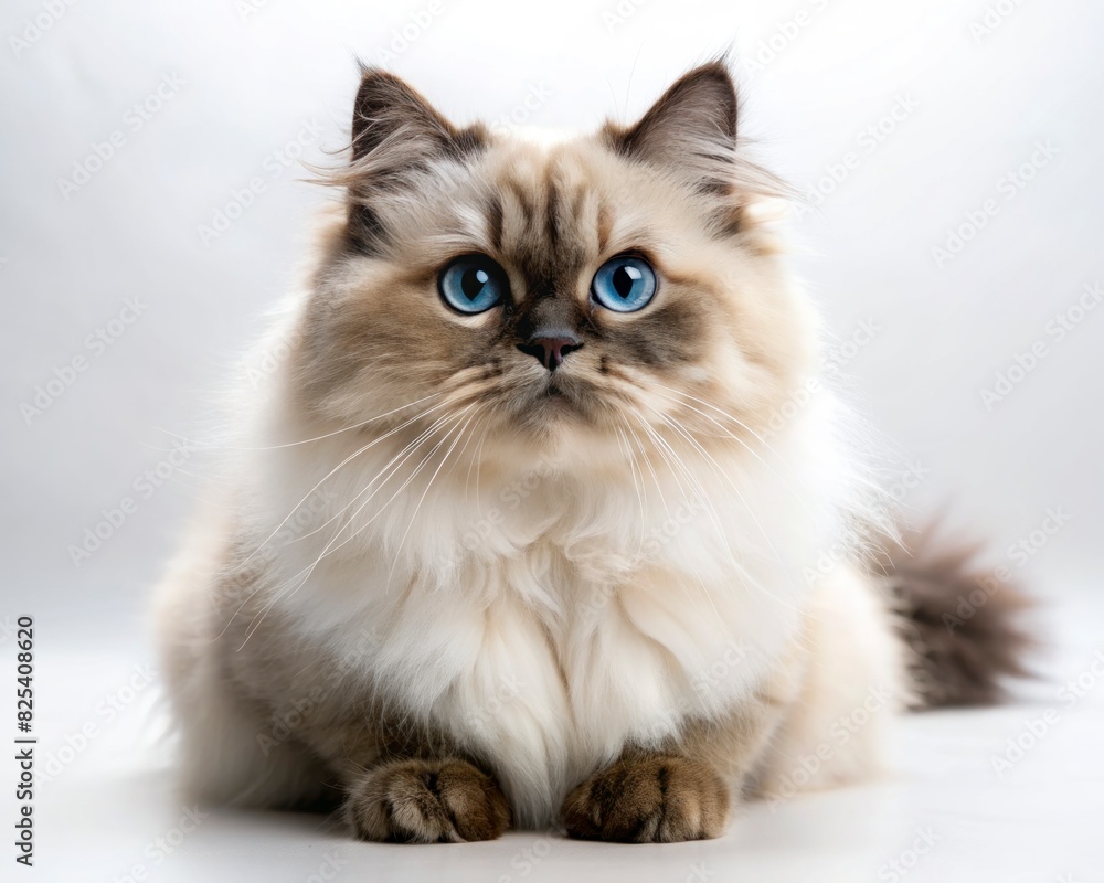 Himalayan breed cat sitting isolated on white background looking at camera. Himalayan breed cat sitting isolated on white background looking at camera.