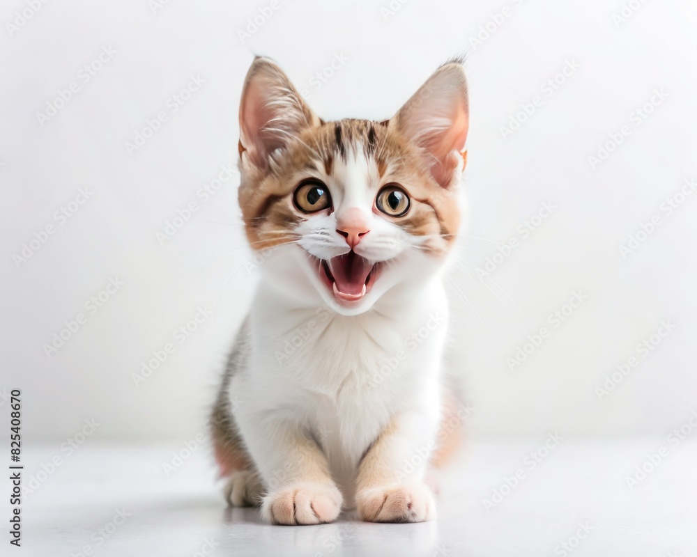 Javanese breed cat sitting isolated on white background looking at camera.