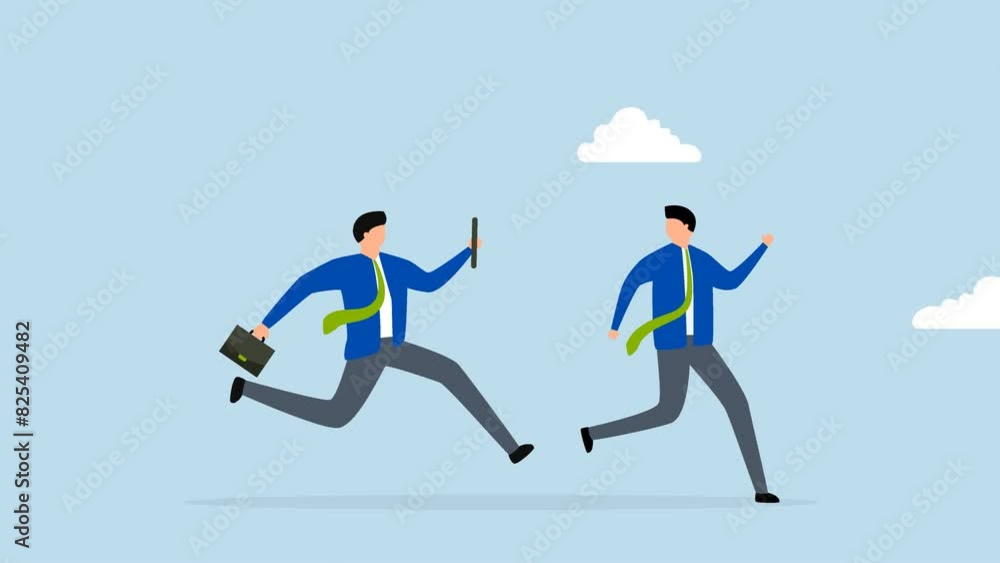 Business baton pass, 4k animation of businessmen colleagues partners pass baton at full speed for success. Business baton pass, 4k animation of businessmen colleagues partners pass baton at full speed for success.