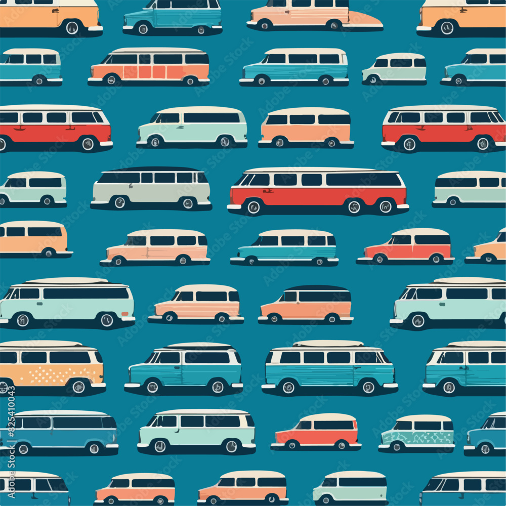 Naklejka premium Seamless surf van pattern vector illustration