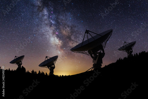 Starlit night at the radio telescope array photo