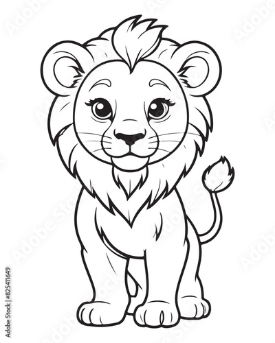 Cute Lion Coloring Pages for kids  Lion cartoon vector  Lion illustration  black and white color.
