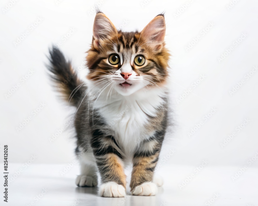 Manx breed cat sitting isolated on white background looking at camera. Manx breed cat sitting isolated on white background looking at camera.