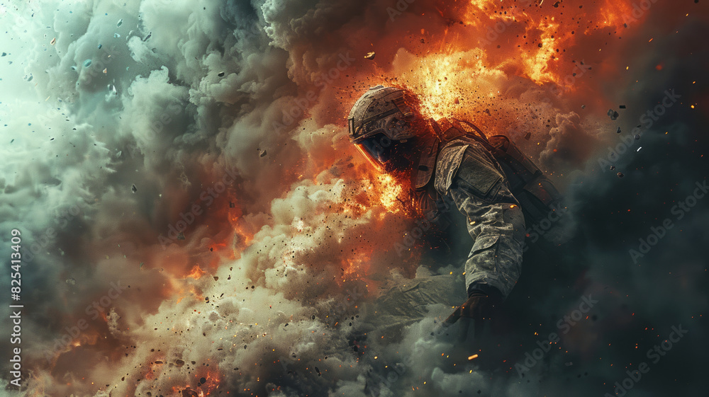 A soldier collapses after the explosion,generative ai A soldier collapses after the explosion,generative ai