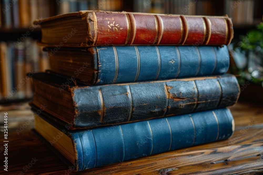 Stack of Books on Wooden Table Stack of Books on Wooden Table