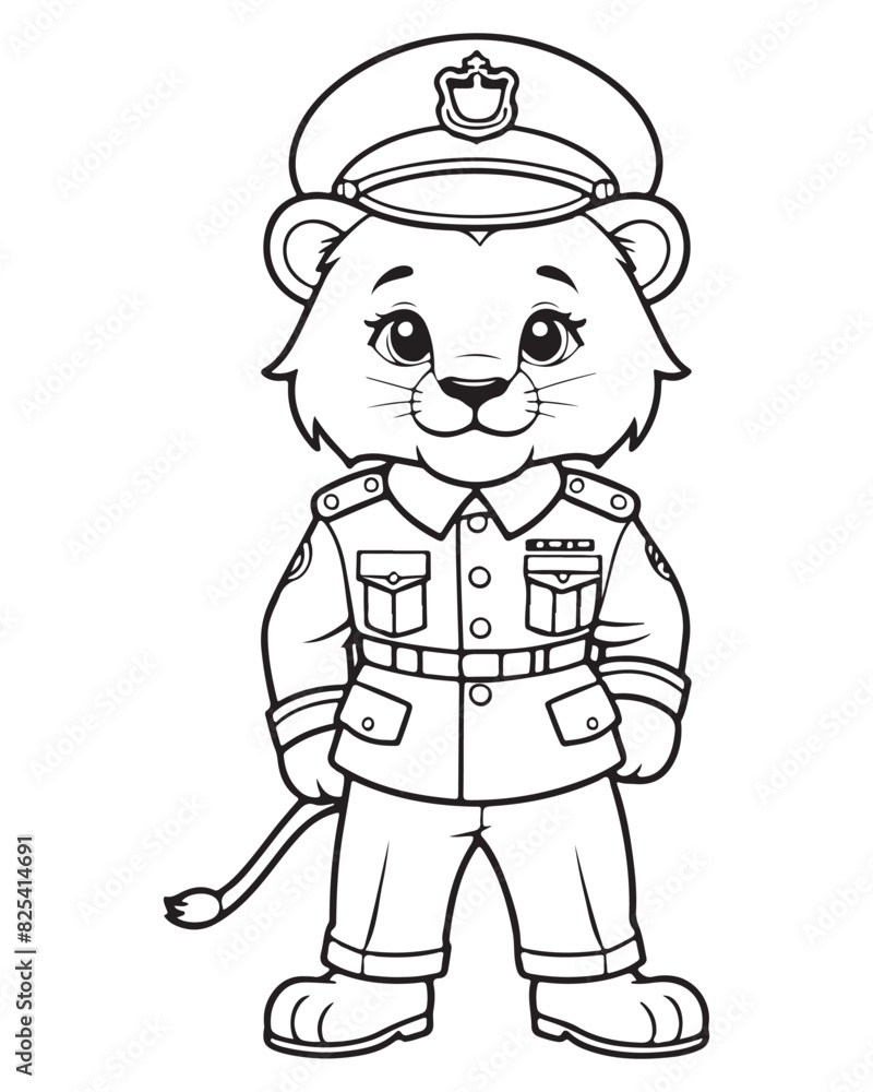 Cute Lion Coloring Pages for kids, Lion cartoon vector, Lion illustration, black and white color.