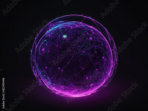 an abstract neon energy sphere of particles and waves of magical glowing on a black background  Isolated on transparent  generative artificial intelligence.