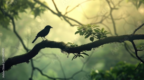A bird weaving on a tree limb photo