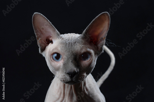 a sphinx cat on a black background