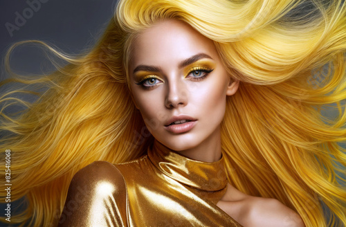 Portrait of a girl with long mesmerizing sunny yellow flyaway hair gives the impression of a confident and eager-to-express personality
